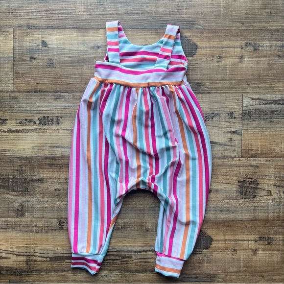 Rosey Posey Handmade Baby Girl Pink Striped Sleeveless Pull On Romper Size 9M - Picture 5 of 5